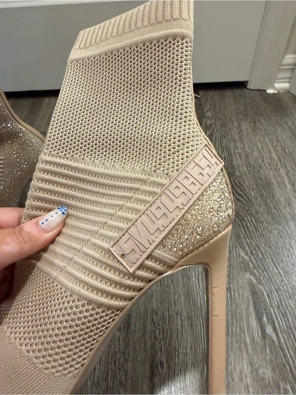 Steve Madden Women's Beige Knit Pointed-Toe Sock Booties
